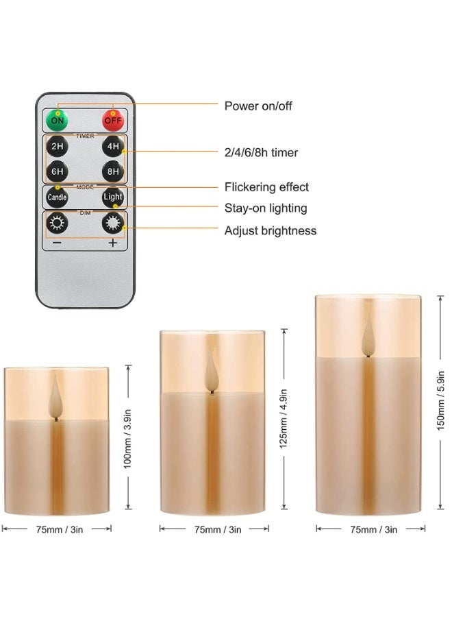 شموع زجاجية تعمل بالبطارية بتقنية LED بدون لهب، مزودة بجهاز تحكم عن بعد ومؤقت، شموع شمع حقيقي بإضاءة دافئة متلألئة لتزيين حفلات الزفاف والمناسبات المنزلية (عبوة من 3) - ذهبي - Image 5